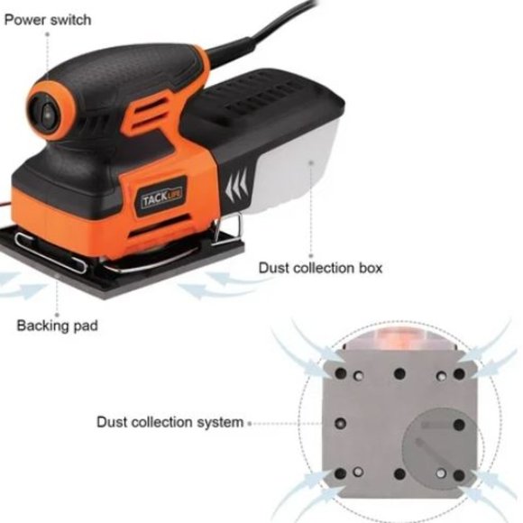 TackLife Electric 1/4 Sheet Sander 15,000RPM w/Dust Collection Bag Included-NEW - Picture 3 of 8